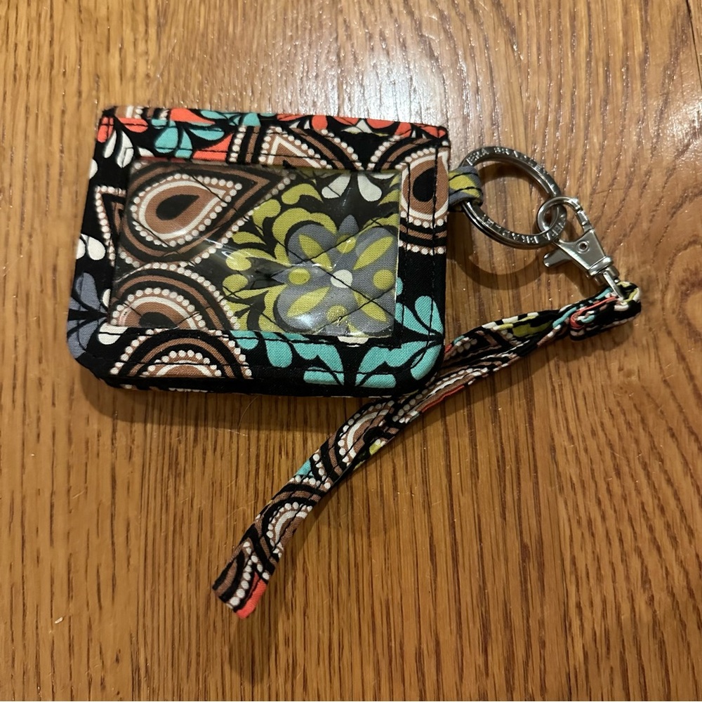 Vera Bradley sierra fabric pattern book id cardholder clear window + wrist strap